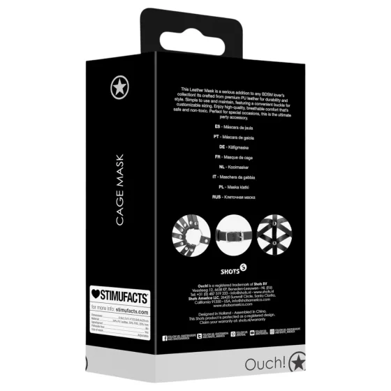 Ouch! - BDSM maska na hlavu - umelá koža - čierna