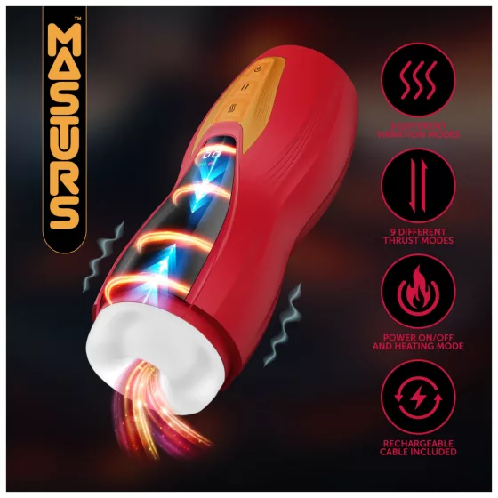 Masturs Solara - mužský masturbátor s ohrevom a pohybom hore-dole - červený