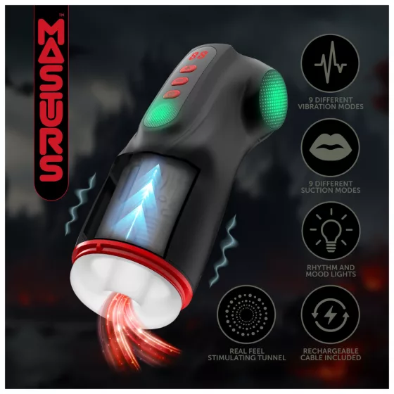 Masturs Raven - mužský masturbátor s vibráciou a saním - čierny