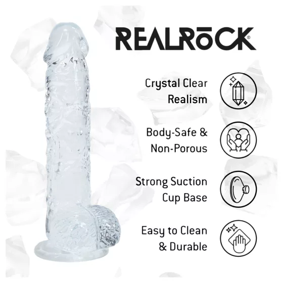 RealRock - realistický dildo s semenníkmi (priehľadný) - 12,7 cm