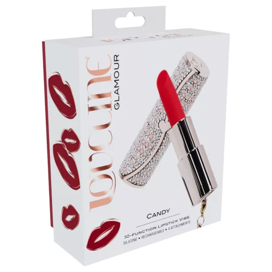 Loveline Candy - rúžový vibrátor so 4 nadstavcami (ružový)