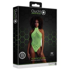   Ouch! - erotické body s popruhmi - fosforeskujúce - neon zelené