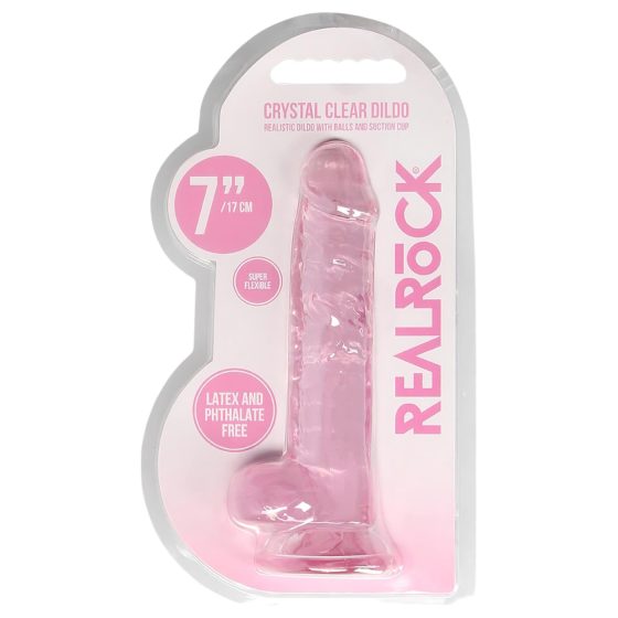 RealRock - realistický dildo - priehľadný ružový - 17 cm