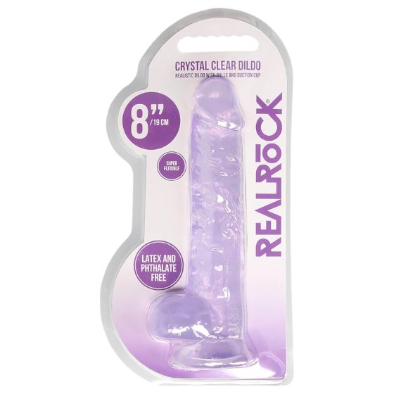 RealRock - realistický dildo - priehľadný fialový - 19 cm