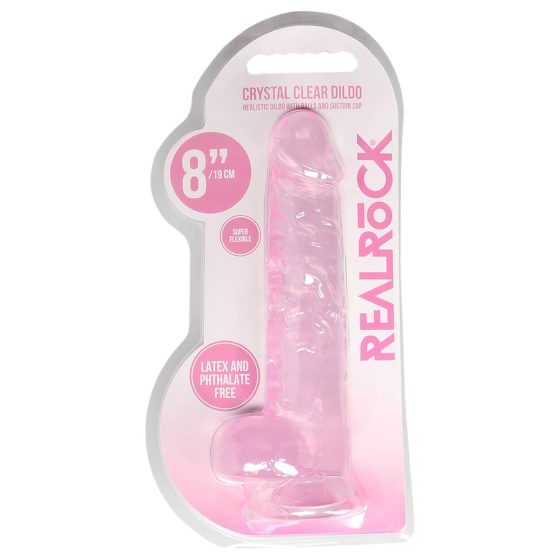 RealRock - realistický dildo - priehľadný ružový - 19 cm