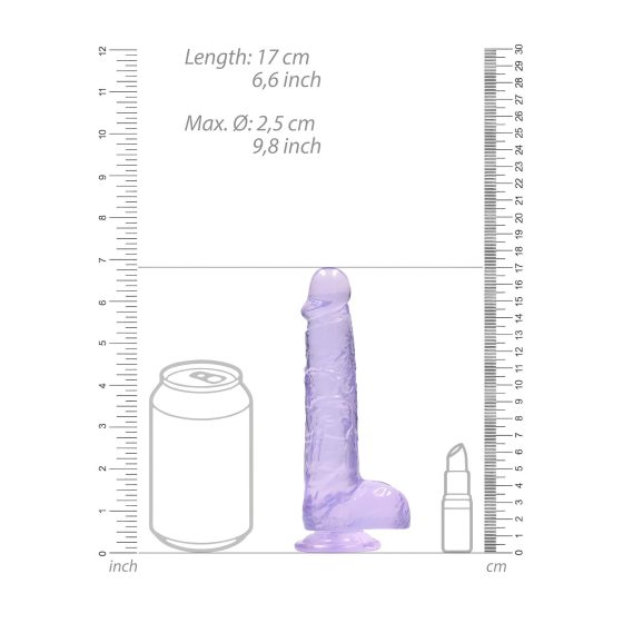 RealRock - realistický dildo - priesvitný fialový - 15 cm