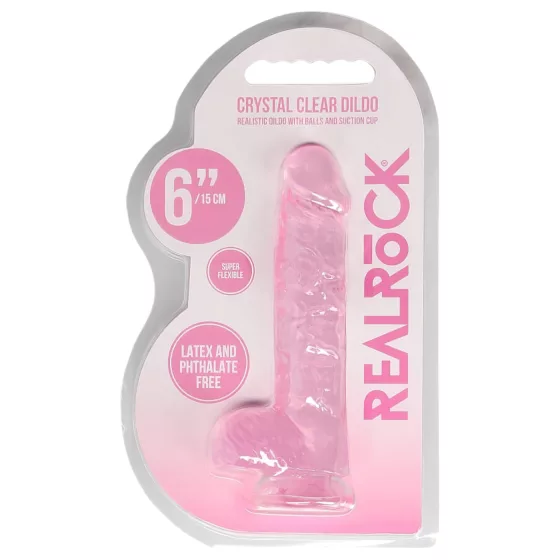 RealRock - realistické dildo - priesvitné ružové - 15 cm