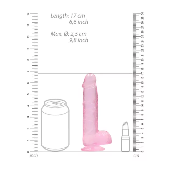 RealRock - realistické dildo - priesvitné ružové - 15 cm