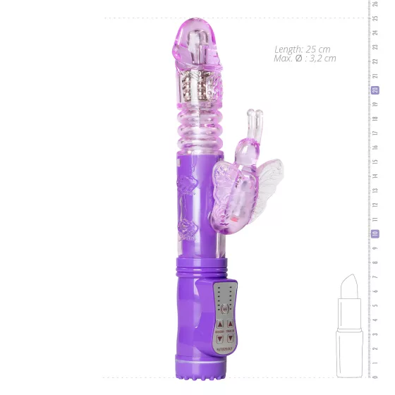 Easytoys - vibrátor s otáčaním a prirážaním - motýlik - fialový