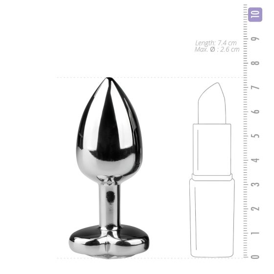 Easytoys - análny kolík srdiečko s kameňom - kovový strieborný biely