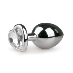   Easytoys Metal No.7 - análna zátka srdce s bielym kameňom - strieborná