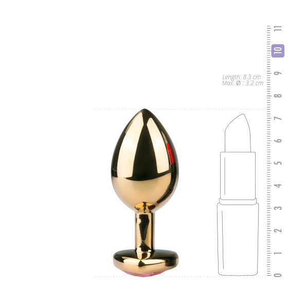 Easytoys Kovový č.7 - zlatý análny kolík s ružovým kamienkom (3 cm)