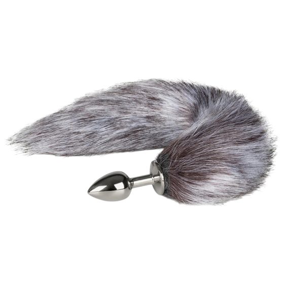Easytoys Fox NO5 - kovový análny kolík s líščím chvostom (strieborný-strieborný)