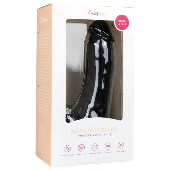 Easytoys - realistický dildo s prísavkou a semenníkmi - čierny 20 cm