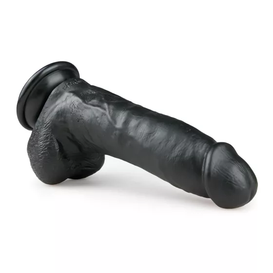 Easytoys - realistický dildo s prísavkou a semenníkmi - čierny 20 cm