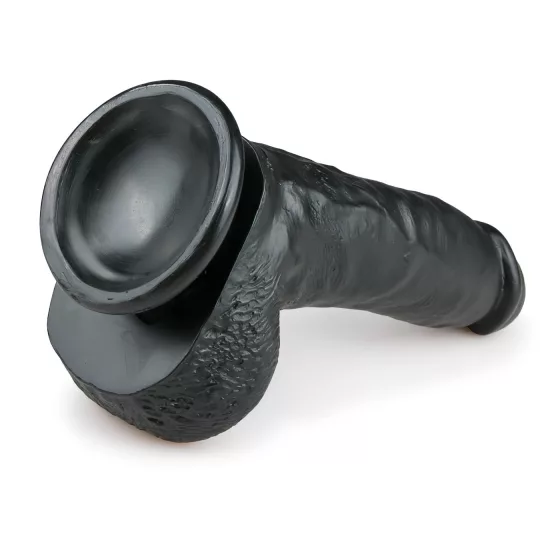 Easytoys - realistický dildo s prísavkou a semenníkmi - čierny 20 cm
