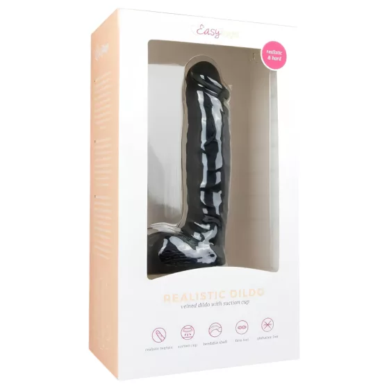 Easytoys - dildo s prísavkou a semenníkmi - čierny 22,5 cm