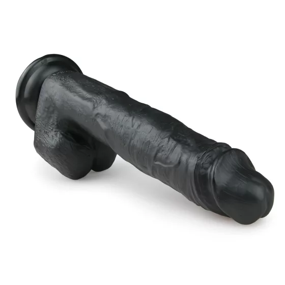Easytoys - realistický dildó s prísavkou a semenníkmi - čierny 26,5 cm