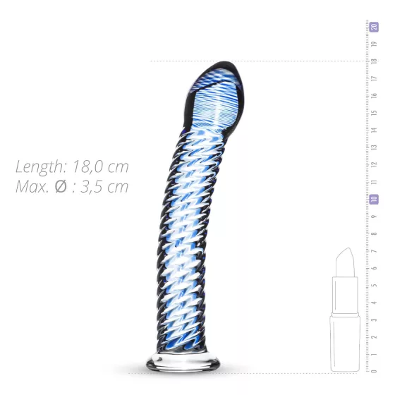 Gildo Glass No. 5 - sklenené dildo - špirálový tvar - priehľadné modré
