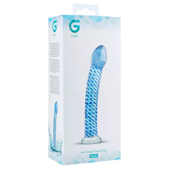 Gildo Glass No. 5 - sklenené dildo - špirálový tvar - priehľadné modré