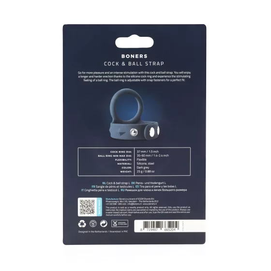 Boners - penis krúžok a krúžok na semenníky - silikón - sivý