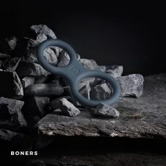 Boners - krúžok na penis a semenníky - silikón - sivý