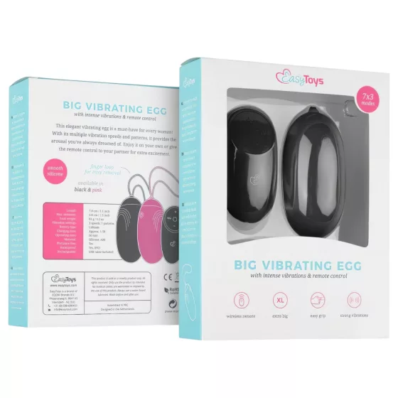 EasyToys - nositeľné nabíjateľné, vodotesné, rádiové vibračné vajíčko (čierne)