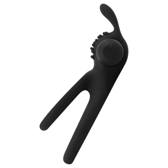 Easytoys - vibračný erekčný krúžok na penis a semenníky - čierny