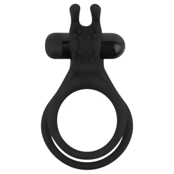Easytoys - vibračný erekčný krúžok na penis a semenníky - čierny
