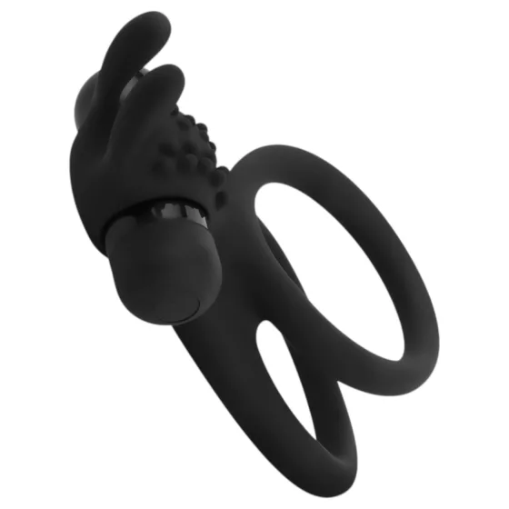 Easytoys - vibračný erekčný krúžok na penis a semenníky - čierny
