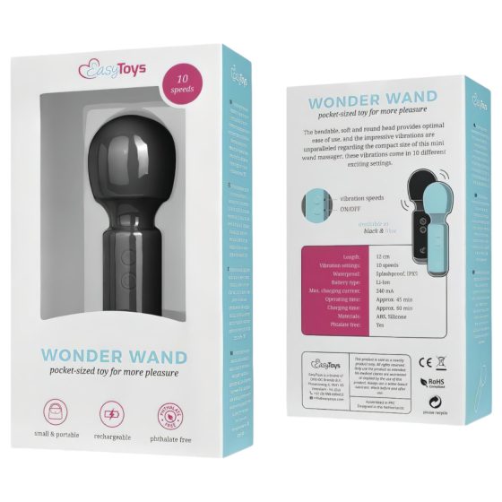 Easytoys Wonder Wand - nabíjací, mini masážny vibrátor (čierny)