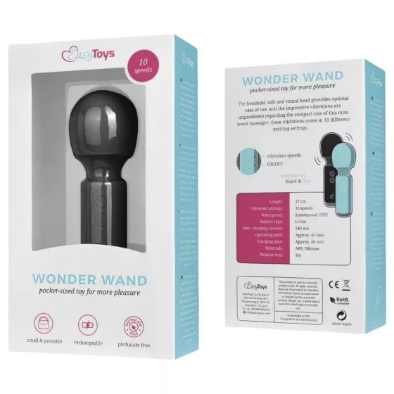 Easytoys - masážna mini vibrátorová hlavica - dobíjacia - čierna