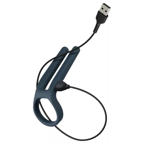 Boners - vibračný krúžok na penis a semenníky - nabíjateľný - modrý