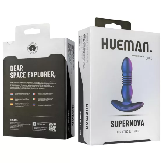Hueman - análne dildo s posuvom a vibráciou - fialové