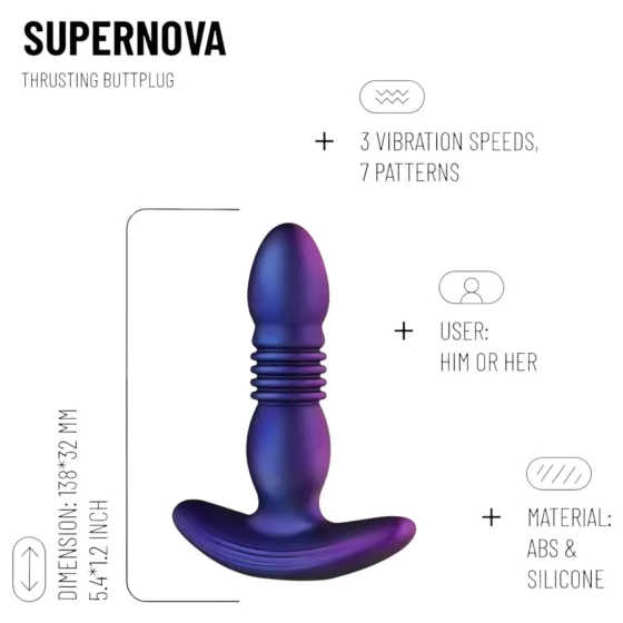 Hueman - análne dildo s posuvom a vibráciou - fialové