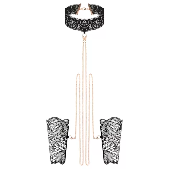 Rosy Gold - obojok a putá na zápästia - čierna