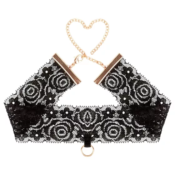 Rosy Gold - obojok a putá na zápästia - čierna