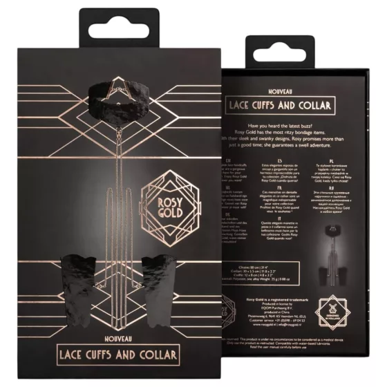 Rosy Gold - obojok a putá na zápästia - čierna
