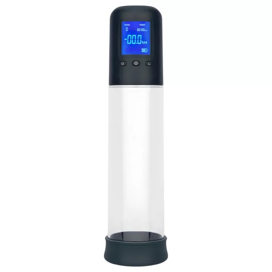 Boners - automatická LCD vákuová pumpa na penis - priehľadná/čierna