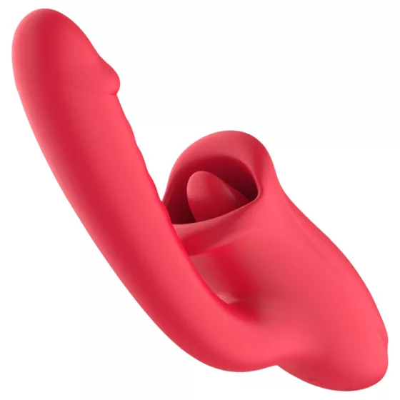 Teazers - vibračné dildo s jazýčkovým klitorálnym stimulátorom (červené)