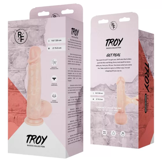Real Fantasy Troy - realistický dildo s pohyblivou kožou (telovej farby) - 25 cm