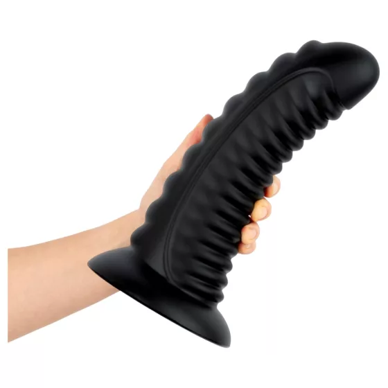 BUTTR Double Ribbed - obrovský rebrovaný análny kolík (čierny) - 26 cm