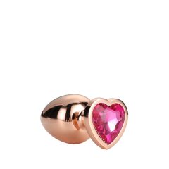   Gleaming Love - hliníkové análne dildo s kameňom v tvare srdca (ružové zlato)