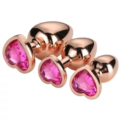   Gleaming Love - análna sada so srdiečkom - rosegold - 3 kusy
