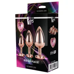   Gleaming Love - análna sada so srdiečkom - rosegold - 3 kusy