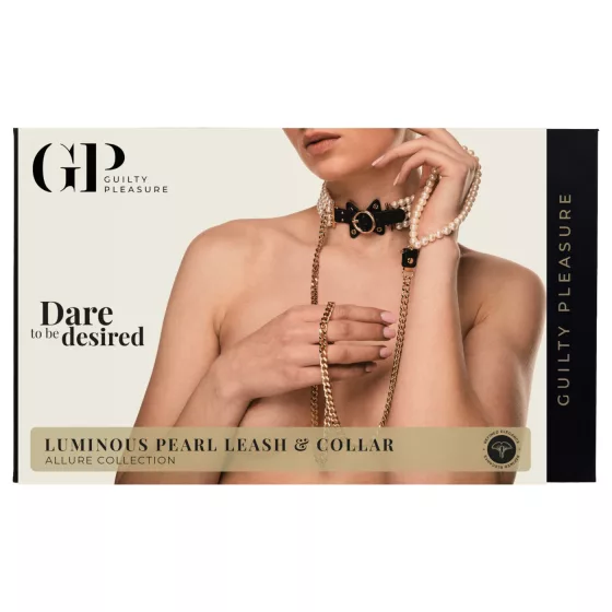 Allure - obojok s vodítkom a perlami - čierny