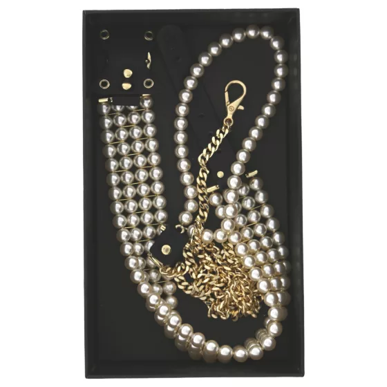 Allure - obojok s vodítkom a perlami - čierny