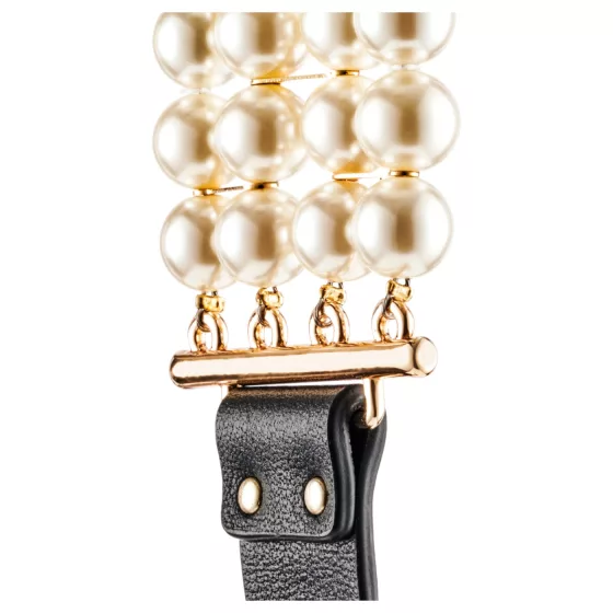 Allure - obojok s vodítkom a perlami - čierny