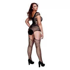   BACI Plus Size - čipkovaný, krátkorukávový čierny sieťovaný set (XL-XXL)