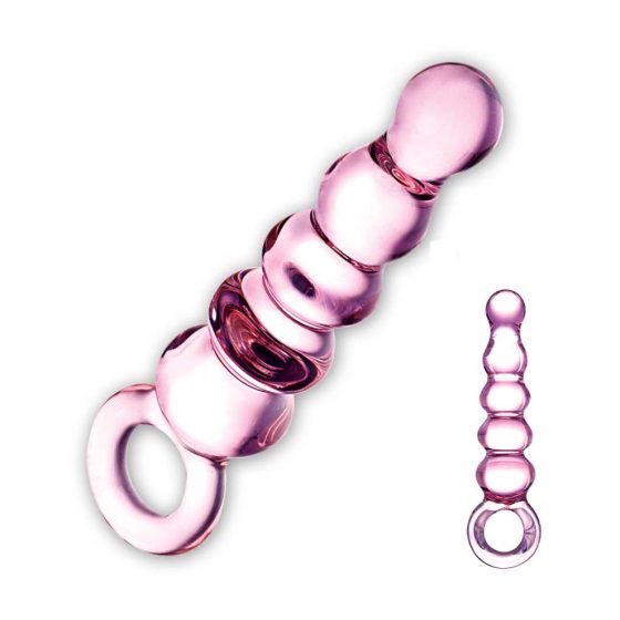 GLAS - klasické sklenené análne dildo s guličkami (ružové)